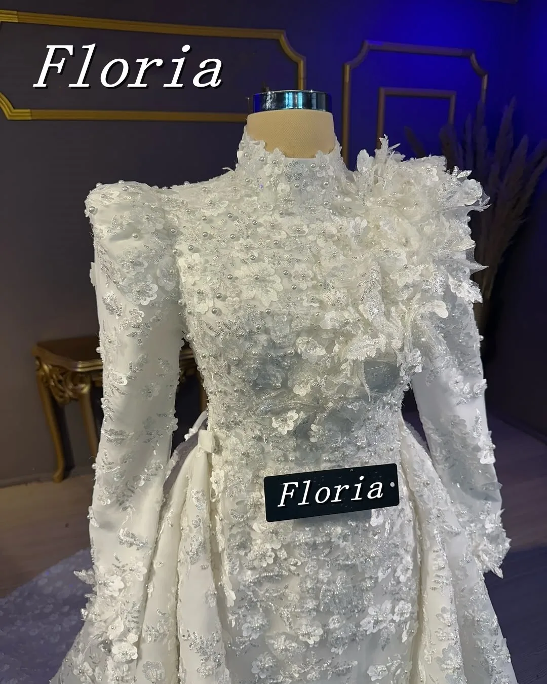 

Muslim 3D Flowers Handmade Embroidered Appliqués Mermaid Evening Dresses Long Prom Party Gowns Customized With Detachable Train
