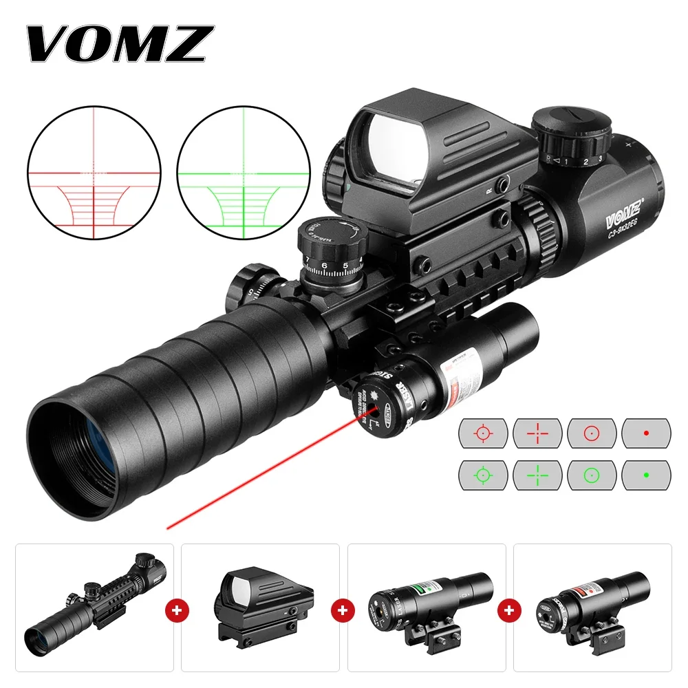 VOMZ 3-9x32 Scope Illuminated Rangefinder Rifle Holographic 4 Reticle Sight 20mm Red Grenn Laser For Hunting Riflescope