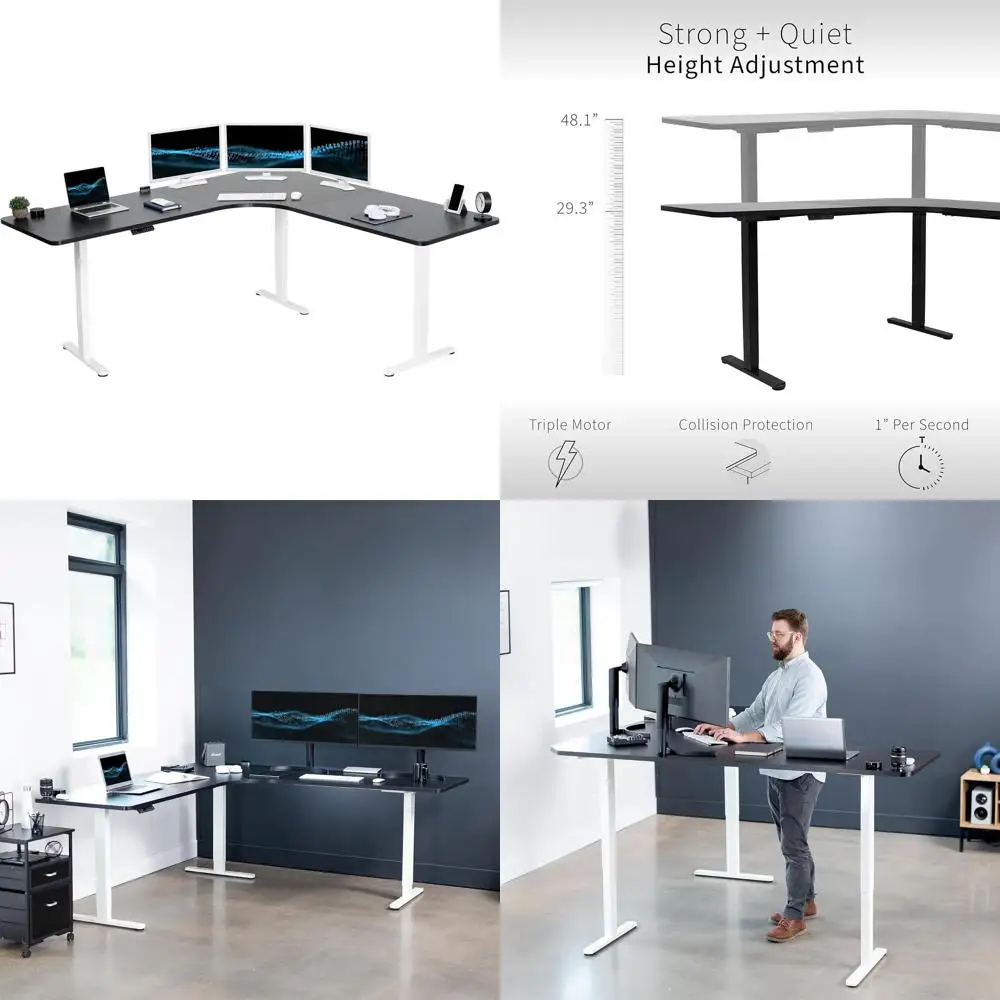 

Curved Electric Height Adjustable Desk, 83 x 83, Black Top, White Frame, Memory Controller, L-Shaped, E3C Series