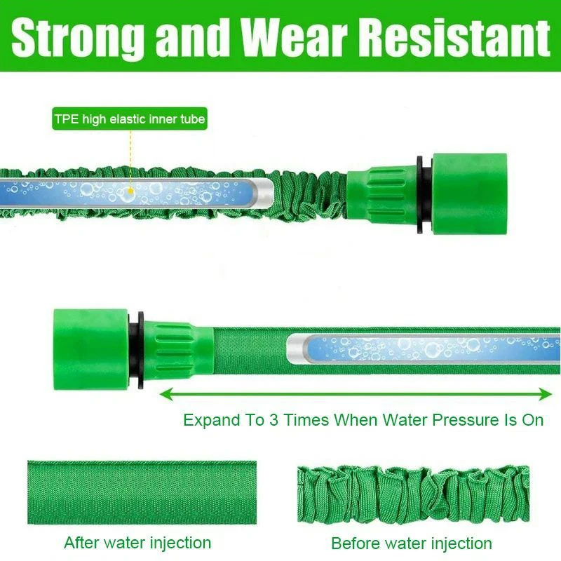Expandable Flexible Hose 25FT-100FT Garden Hose High-Pressure Car Wash 7 Water Spraying Functions Water Gun Gardening Supplies