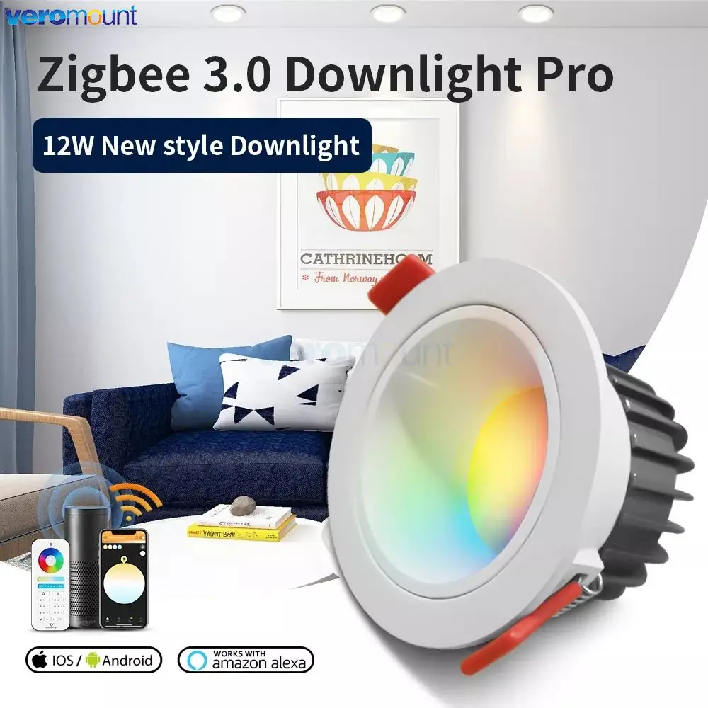 Zigbee 3.0 Smart RGBCCT Recessed Downlight LED 12W Pro Dimmable Waterproof IP54 For Kitchen Bedroom Corridor Bathroom