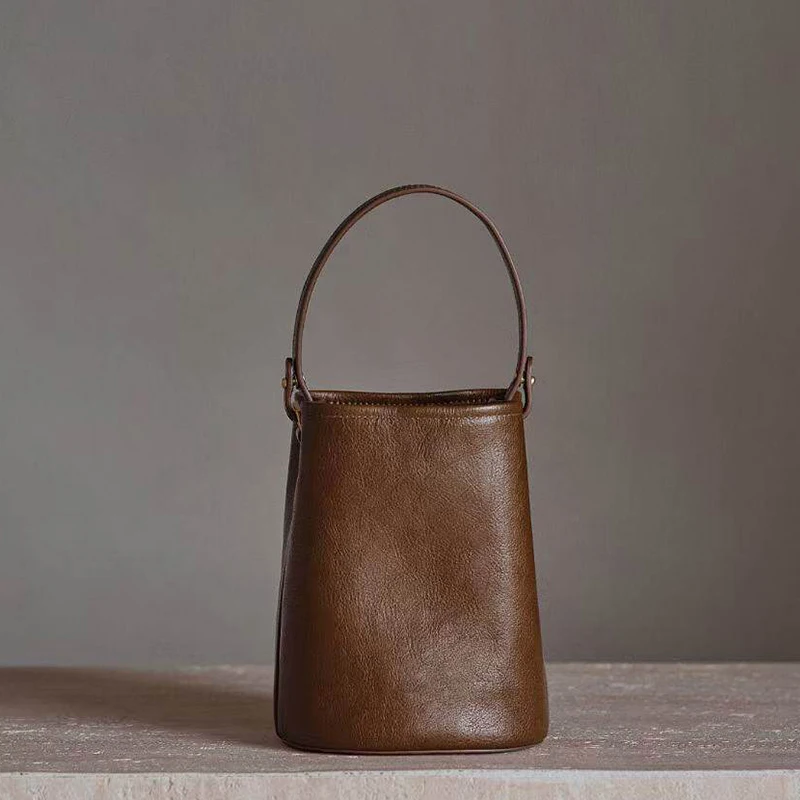 

Vintage Brown Mini Bucket Handbag for Women 2026 Autumn High End Crossbody Purse Korean Style Casual Daily One Shoulder Bag