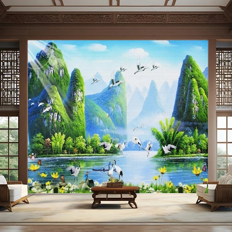 New Chinese-Style Lijiang Landscape Ink Painting Living Room With Meticulous Artistic Conception Of Mountain Ranges