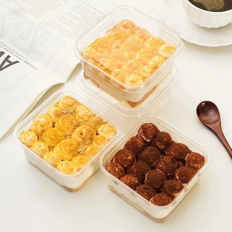 Cake Box  Box Dessert Soy Milk Disposable Thousand Layer Fruit Yogurt Box Cake Wood Bran Cup Packaging Box 10Pcs view 5
