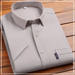 2024 New Summer Casual Business Fashion Trend Versatile Loose Collar Single Breasted Solid Color Short Sleeved Shirt for Men