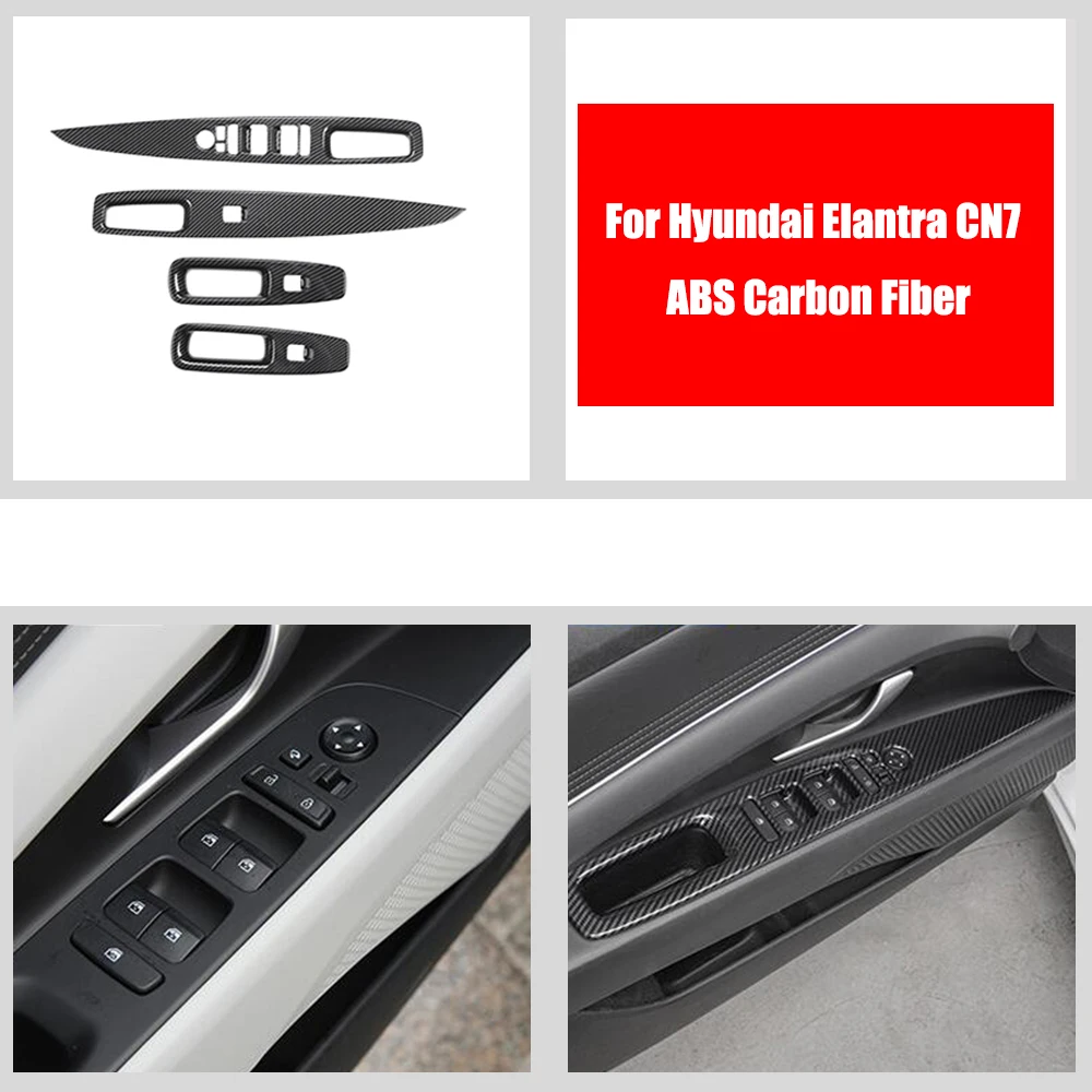 

4pcs ABS Carbon fiber Car Door Window glass Lift Control Switch Panel Cover Trim For Hyundai Elantra CN7 Accessories 2020 2021