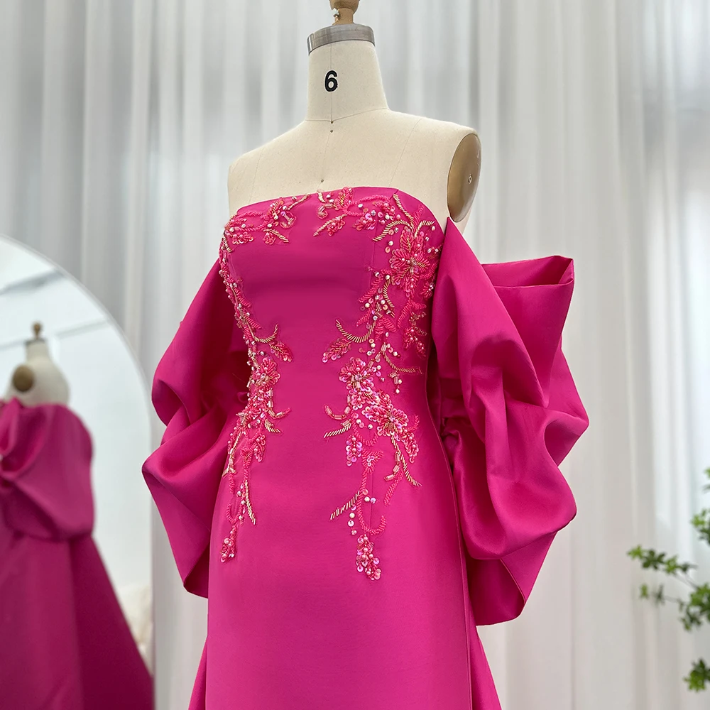 Sharon Said Luxus Fuchsia Meerjungfrau Dubai Abendkleid mit Cape Showl Arabisch Lange Hochzeit Party Gast Kleider SS296 Maßgeschneidert