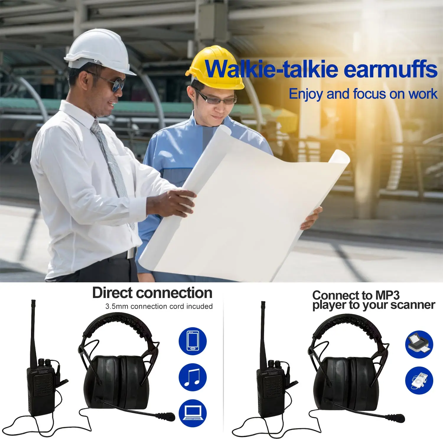 Professional Tactical Intercom Headphone with Protective Earmuffs Electronic Ear Protection for Hearing