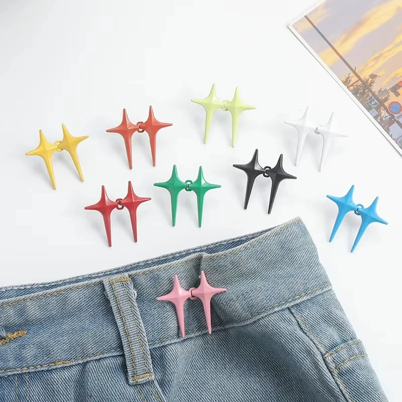 1 Pair Adjustable Star Waist Buckle Detachable Pant Clips Jeans Button Snap No Sewing Waistband Tightener
