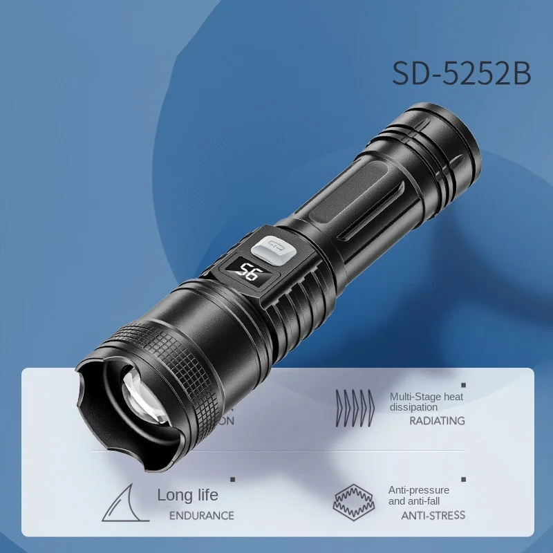 Telescopic Zoom Usb Rechargeable Outdoor Portable Three-Speed ​​Adjustable Flashlight With Digital Display Фонарик Lintna 랜턴 손전등