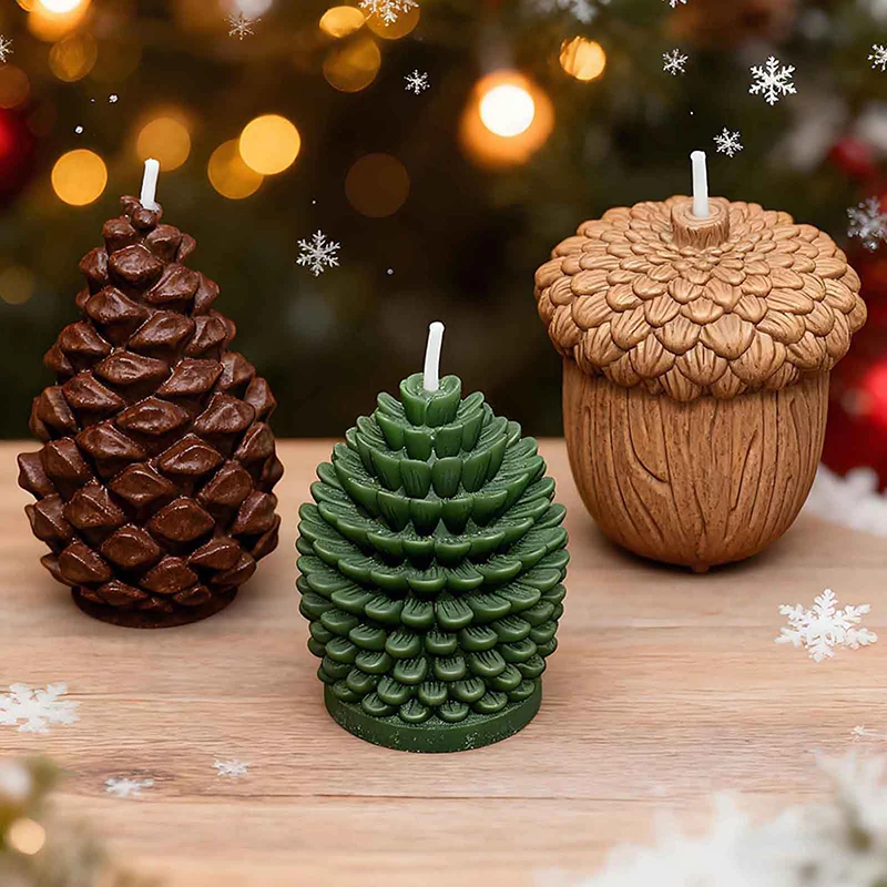 Molde de cono de cedro de Navidad DIY, molde de vela de cono de pino de aceite de silicona fácil de liberar, adornos decorativos, molde de yeso 3D