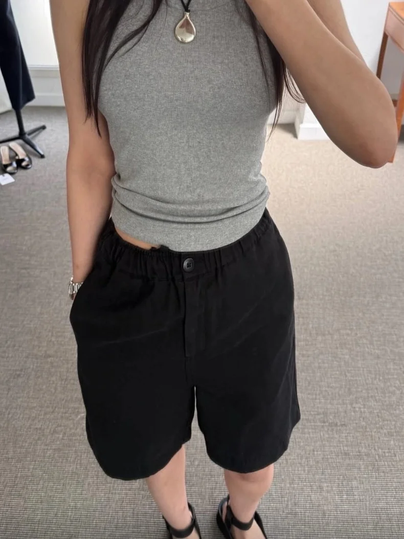 Lässige Baumwoll-Leinen-Arte-Hose für Damen, hohe Taille, lockere Passform, Fünfviertel-Länge, bequeme elastische Taille, Sommer-Freizeit-Artees