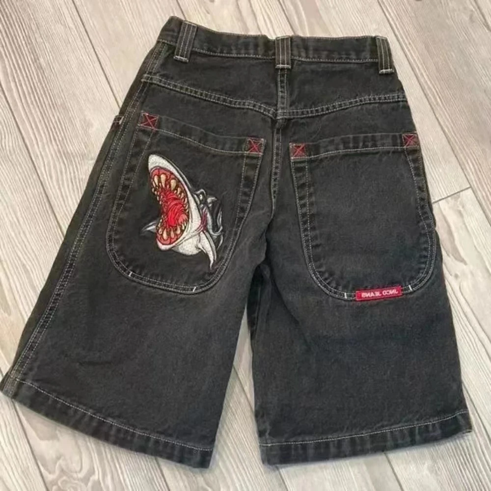 JNCO Great White Shark retro denim shorts 2024 new men\'s and women\'s hip-hop Harajuku street high-quality y2k shorts