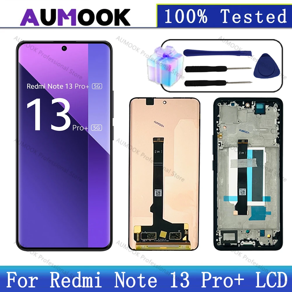 Schermo LCD per Redmi Note 13 Pro Plus+ 5G, display LCD per Xiaomi Redmi Note13 Pro Plus 5G 23090RA98C, sostituzione dello schermo touch screen Assembly con riparazione (nero, senza sblocco delle