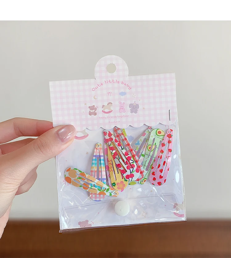 10 Stück/Set Bedruckte Haarspangen für Mädchen, Haarschonende Geometrische Haarklammern mit Frucht- und Blumenmuster, Haaraccessoires für Kinder und Kleinkinder – Detail 3