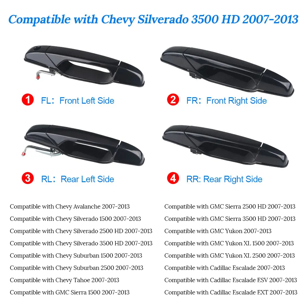 Outside Exterior Door Handle For Chevy Silverado Tahoe Suburban GMC Sierra Yukon Cadillac Escalade Front Rear Left Right
