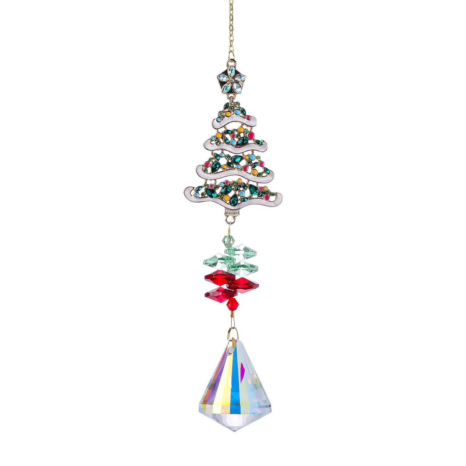 1PC Christmas Crystal Suncatchers Prisms Hanging Ornament Rainbow Octagon Chakra Pendants Suncatchers with Crystals Beads Chain