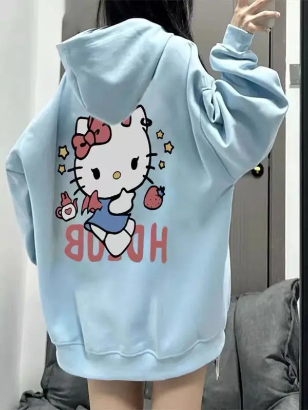 

Sanrio Fashion Women's Hoodie Hello Kitty Cartoon Animation Men's Sweatshirt Thickened Kawaii Women's Oversized Pullover Gift