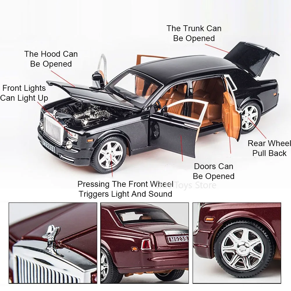 1:24 Rolls-royce Phantom Cullinan Model Toy Cars Alloy Diecast Sound Light Doors Opened Pull Back Ornament Vehicles Kids Gifts