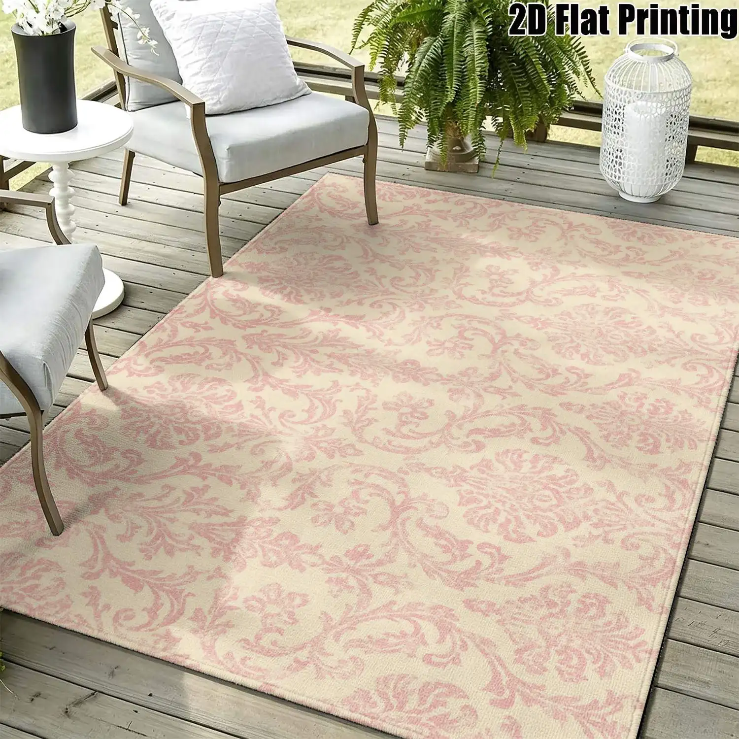 1Pc 2D Printed Carpet, Pink Floral Scroll Pattern, Vintage/European/Bohemian/Geometric Styles, Home Decor, Multi-Size, Machine Washable, for Entrance/Dining/Foyer/Bedroom/Living Room