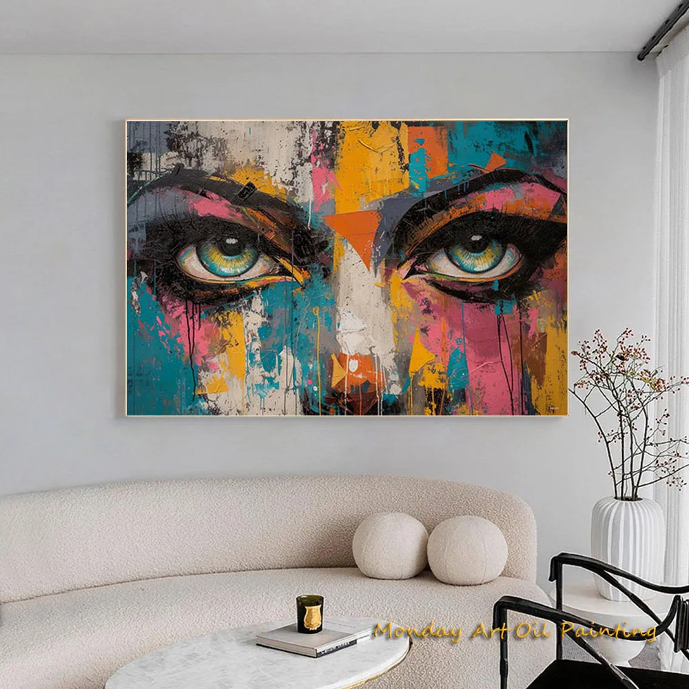 Handmade Painting Modern Colorful Acrylic Oil Painting Abstract Beauiful And Bright Eyes Art For Home Decor Fedex Shipping Cost