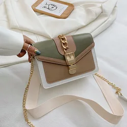 Fashion Women Chain Crossbody Bag Leisure Splice Small Square Shoulder Bag Luxury Design Messenger Bag Travel Purse and Handbag