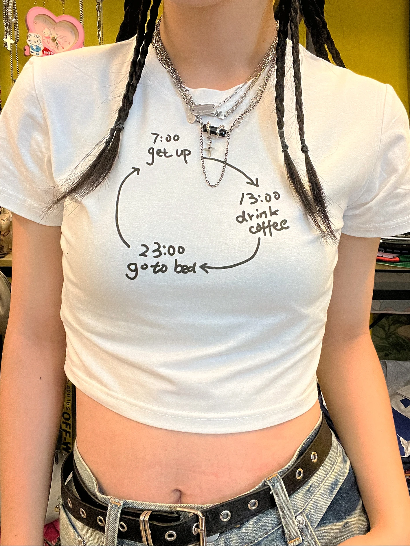 Slim Fit Short Sleeve T-Shirt Simple Harajuku Style Age Reduction Belly Button Exposure Clothing Accessory for Men And Women