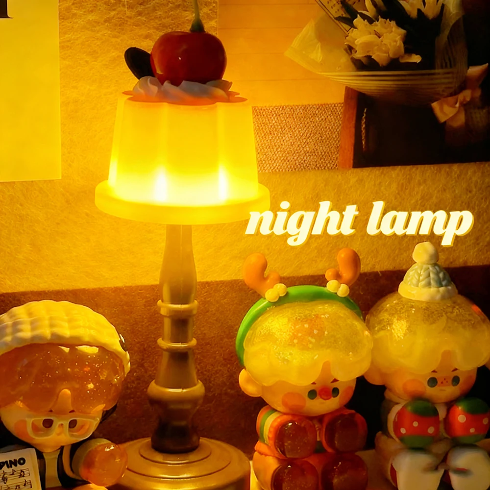 Lampka Nocna LED w Kształcie Puddingu Kawaii, Lampka Biurkowa na Baterie, Lampka Nocna do Sypialni dla Dzieci, Dekoracja Baru i Prezent