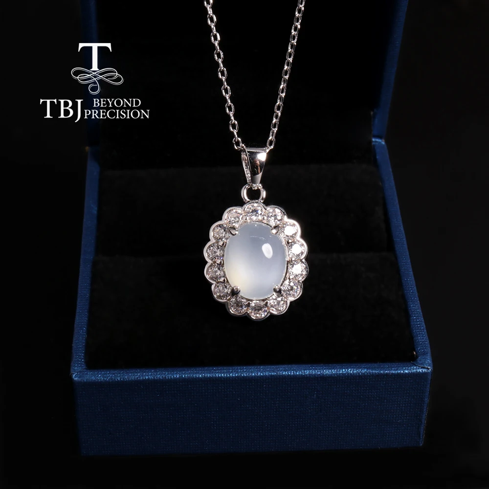 Natural white moonstone Oval 925 silver pendant necklace Light luxury elegant women's high jewelry gift