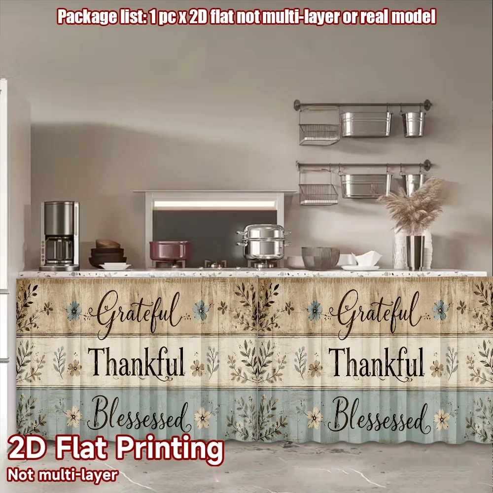 2D flat 1pc French romantic style Thanksgiving Grateful Floral Design Digital printing Bay window balcony curtains Kitchen