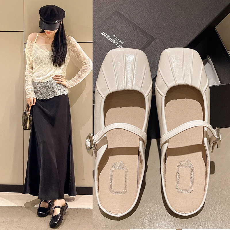 

New Fashion Spring Faux Patent Finish High-heel Shoes with Straps Slingback Fashion Pumps for Women Mary Jane Square Toe Block