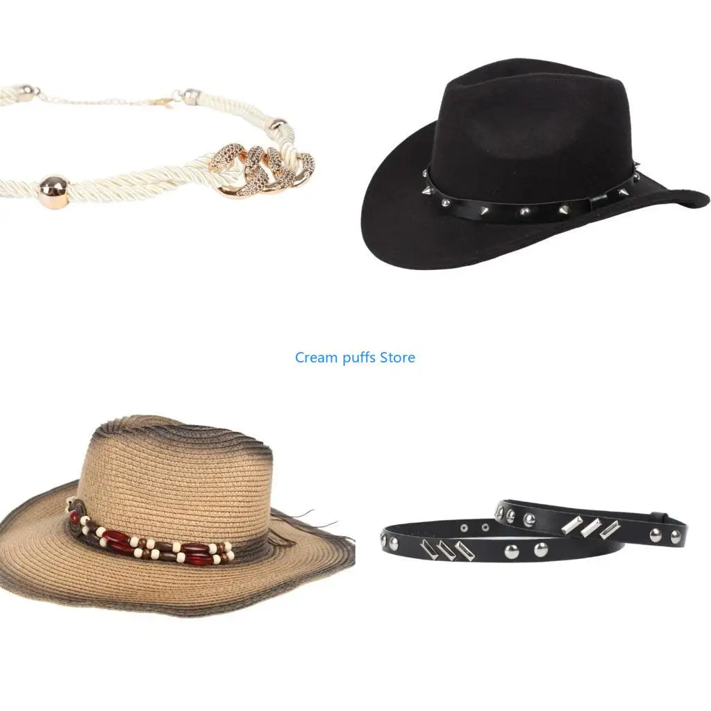 50LE Punk Cap Bands Braided For Fedora Cowboy Hat Panamas Band Adjustable Hat Bands