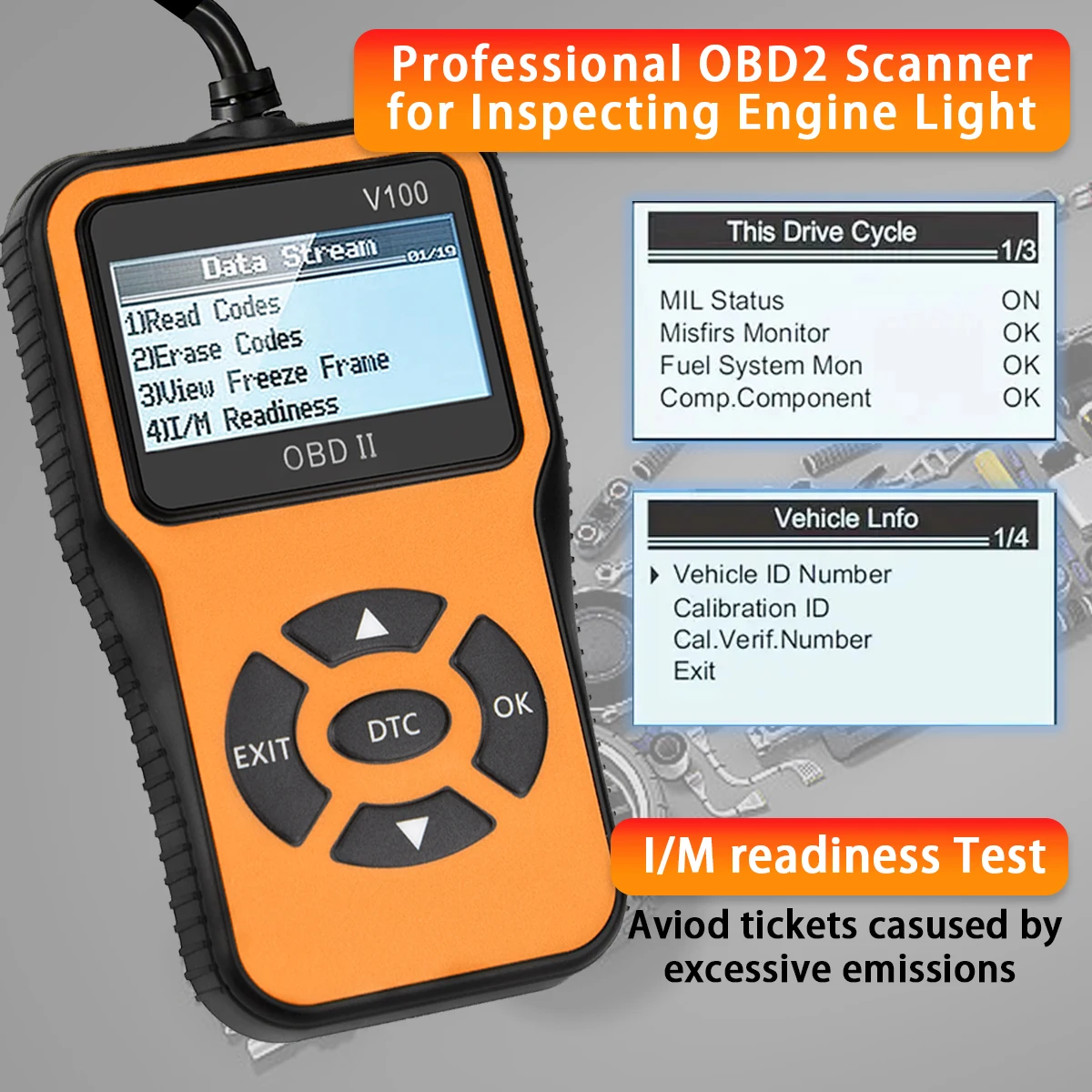 Pemindai OBD2, pembaca kode mobil, alat diagnostik otomatis untuk memeriksa lampu mesin, pemindai mobil untuk semua kendaraan sejak 1996