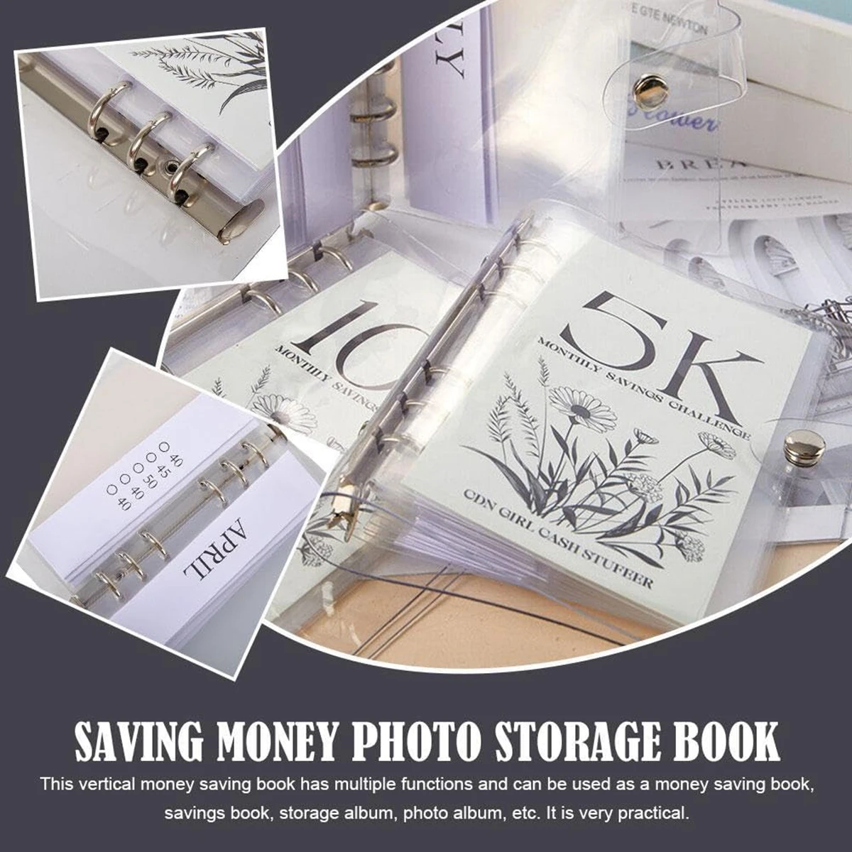 Vertical Savings Challenge Money Clip Loose-Leaf Savings Clip Savings Challenge 2.5K/5K/10K Binder Savings Couple 100-Day Saving