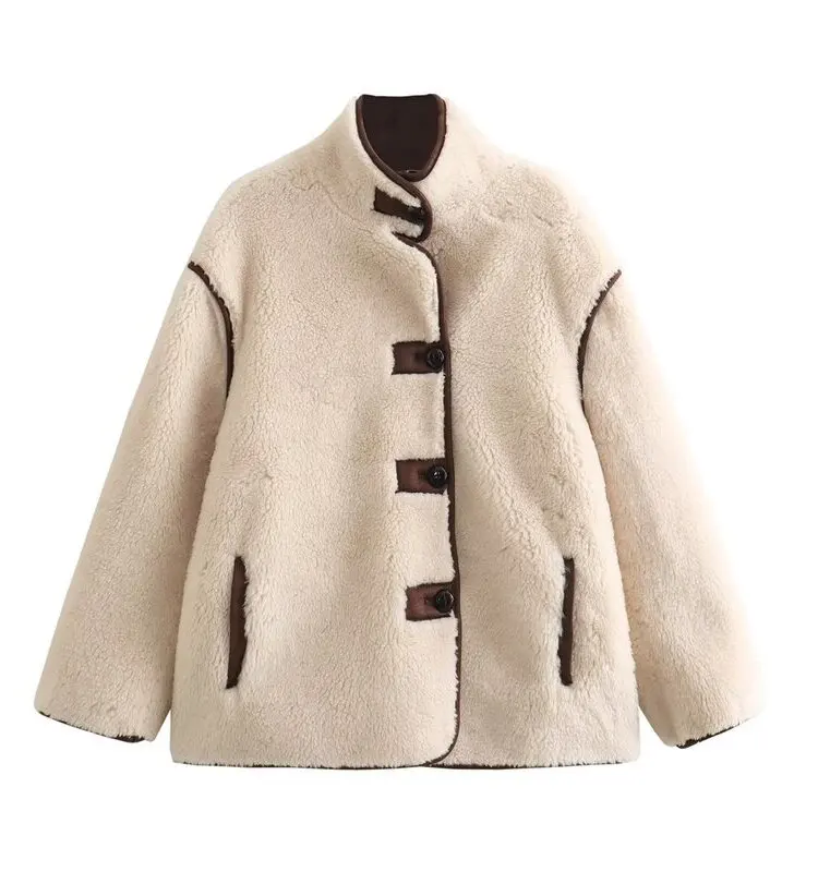 Winter Women's Short Fleece Jacket Loose Fit Versatile Embellished Slimming Design Casual Outerwear Stylish Winter Coat