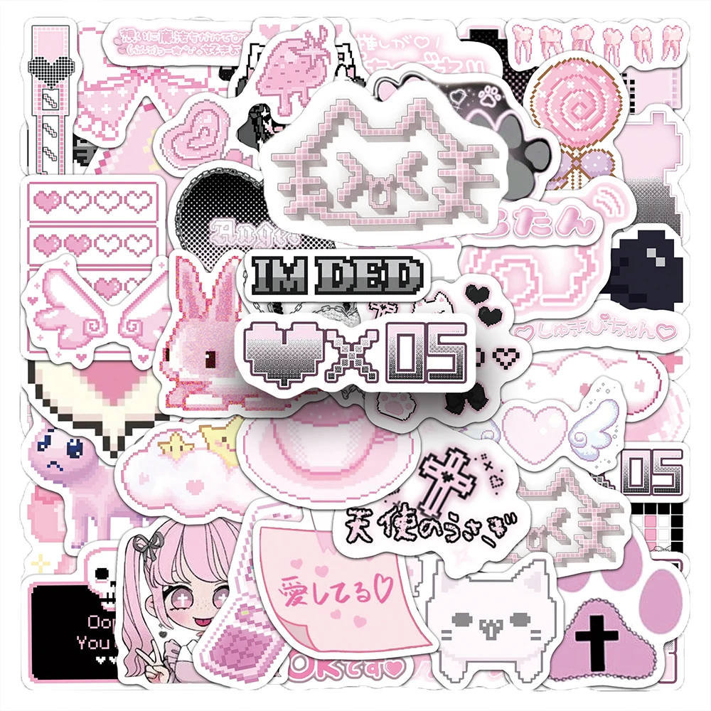 10/30/50 Stück Rosa Pixel Anime Yandere Girl Cartoon-Aufkleber DIY Laptop Wasserflasche Tagebuch Handyhülle Dekorations-Aufkleber