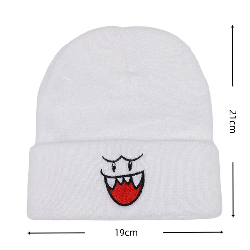 Cozy Happy Face Embroidered Knitted Hat - Cute Warm Winter Hat for Men, the Perfect Christmas Gift