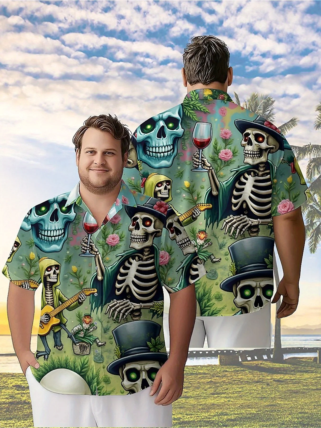 

Men's Plus Size Hawaiian Shirts Skull and Flowers Pattern,New in Summer Fashion Tops,Hip Hop Rock Streetwear