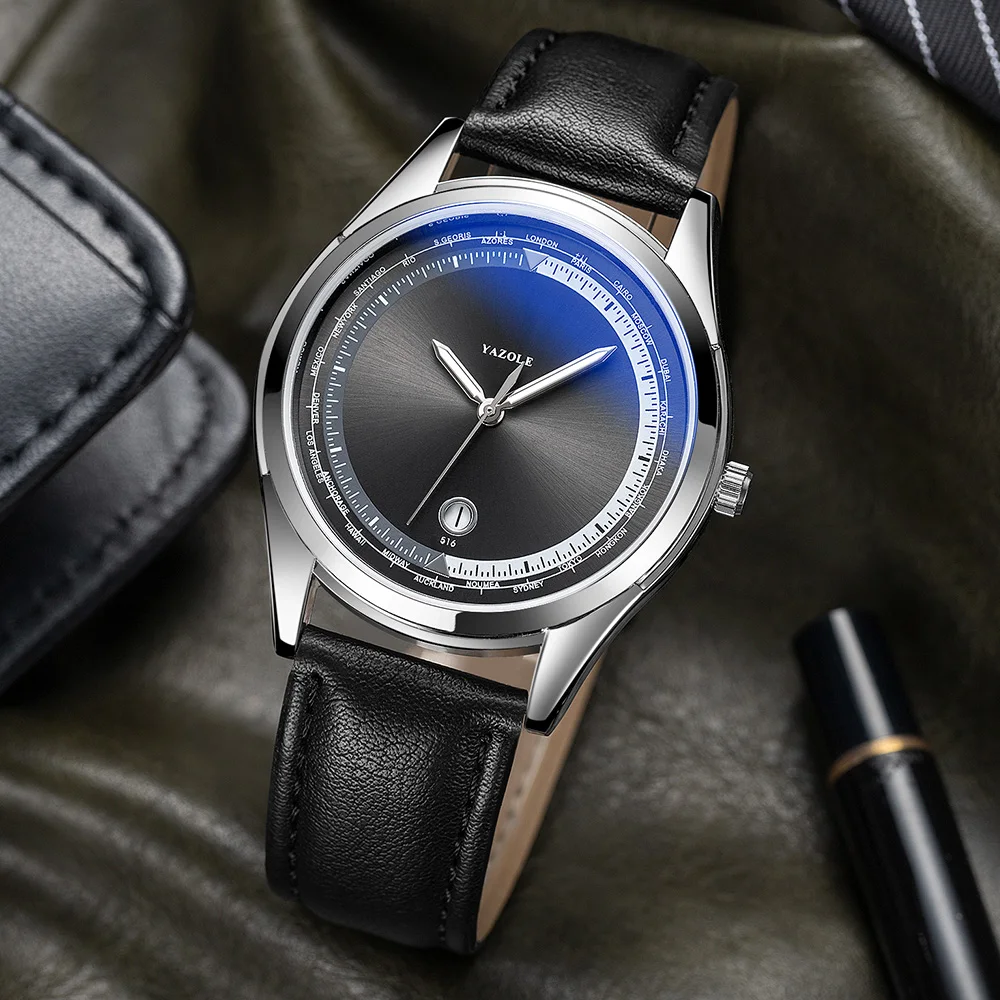 ساعة رجالية بتقويم أنيق للأعمال الراقية مقاومة للماء وحركة كوارتز وإضاءة ليلية وحزام جلدي مريح للرجال