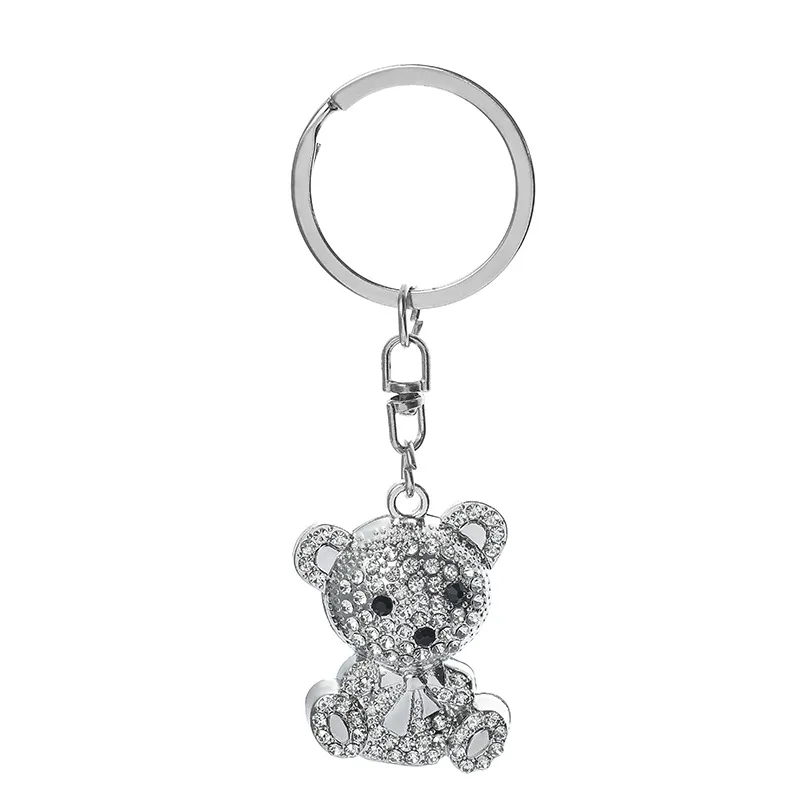 New Bear Rhinestone Inlaid Car Key Chain Full of Rhinestones Creative Cartoon Bow Bear Backpack Pendant Cute Keychain