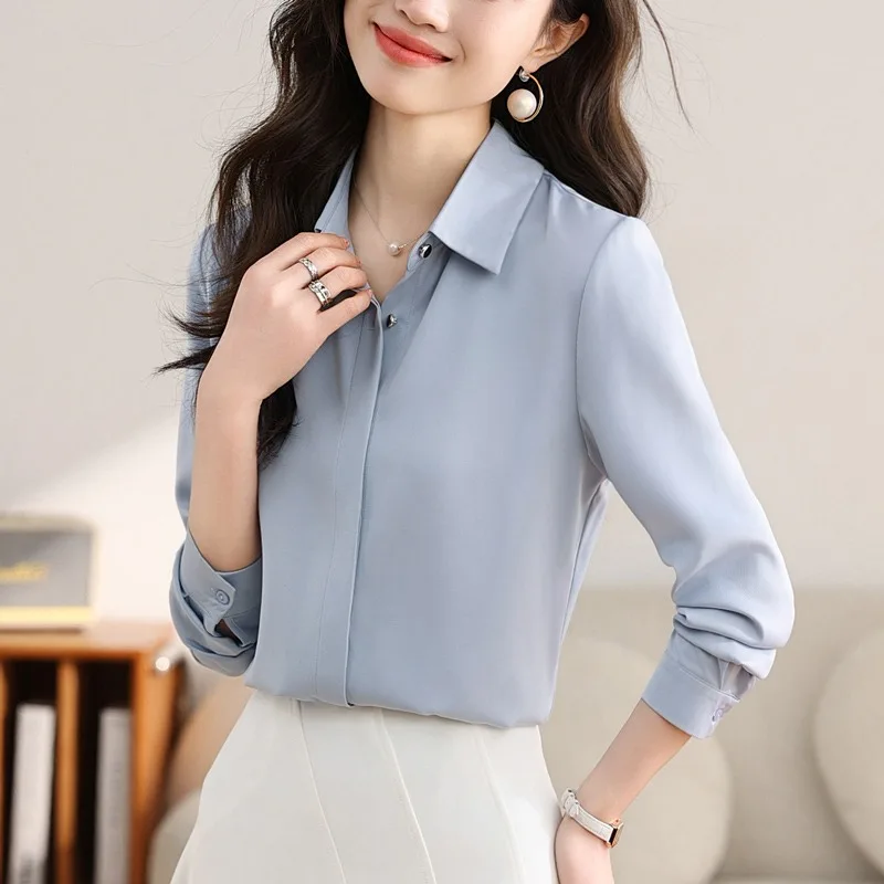 

Vintage Women's Blouses Solid Casual Shirts Fashion Loose Summer Clothing Long Sleeved Korean Chiffon Women Tops