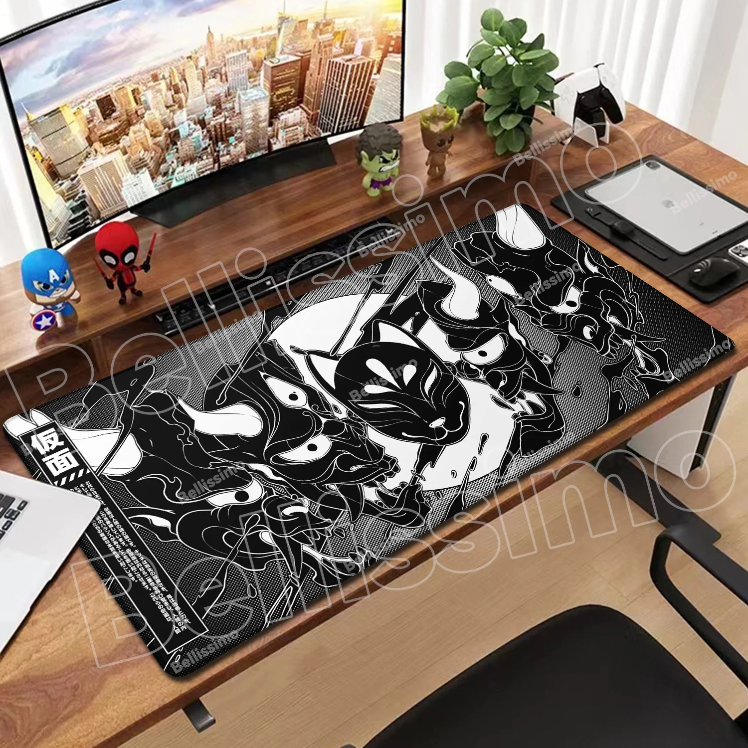 Alas Mouse Wajah Hantu Seni Game Aksesori Komputer Gamer Besar Alas Mouse Komputer XXL Alas Meja Keyboard Karet Alas Mouse Anime