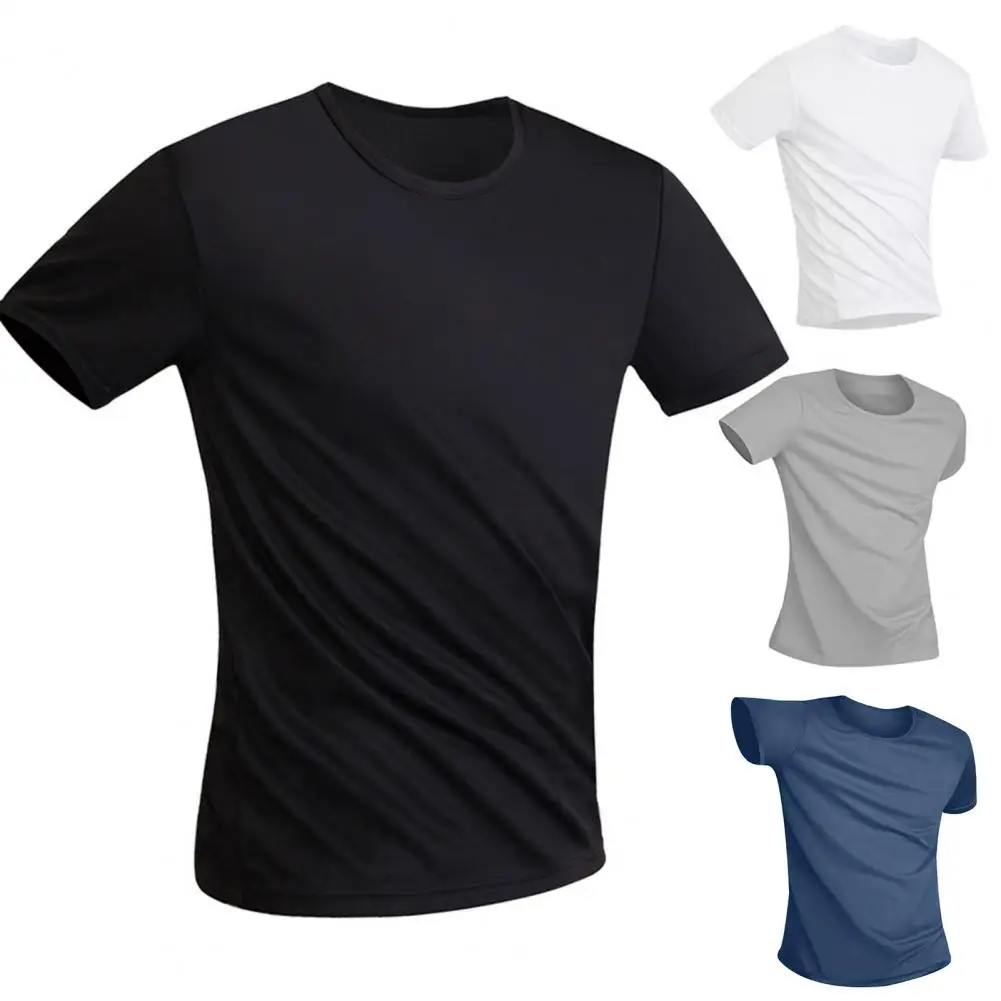 Spandex Crew Neck Shits Quick Dry Lightweight Basic Layer Spandex Shirts Super Breathable Silk Tee Shirts Men Summer Undershirt