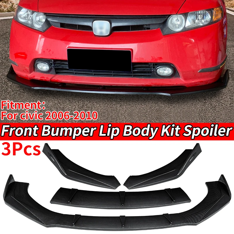 3Pcs Car Front Bumper Splitter Lip Body Kit Spoiler Diffuser Deflector For Honda For Eight generations of Civic 2006-2010 2008