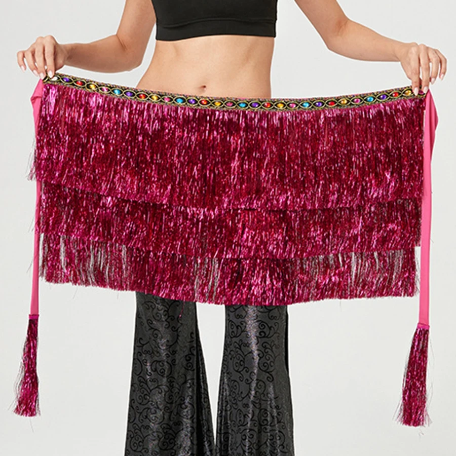 Falda con borlas brillantes y brillantes para mujer, apliques de retazos para fiesta brillante, ropa Y2K