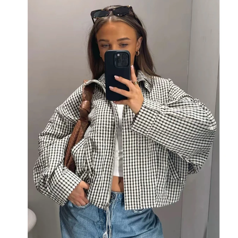 MUJER Plaid Bomber Jackets for Women Cropped Varsity Jackets Woman Summer Demi-season Jacket for Women Zip Casual Women’s Coats 5 MUJER Plaid Bomber Jackets for Women Cropped Varsity Jackets Woman Summer Demi-season Jacket for Women Zip Casual Women's Coats 5
