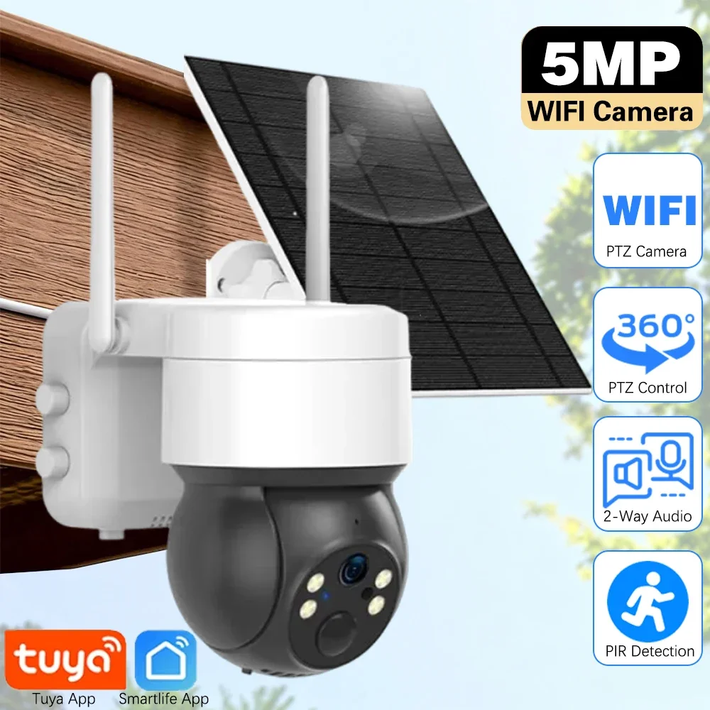 

Tuya Smart Life APP 5MP WiFi Battery Solar Auto Motion Detection PIR Surveillance Security Outdoor PTZ Color Night Vision Camera