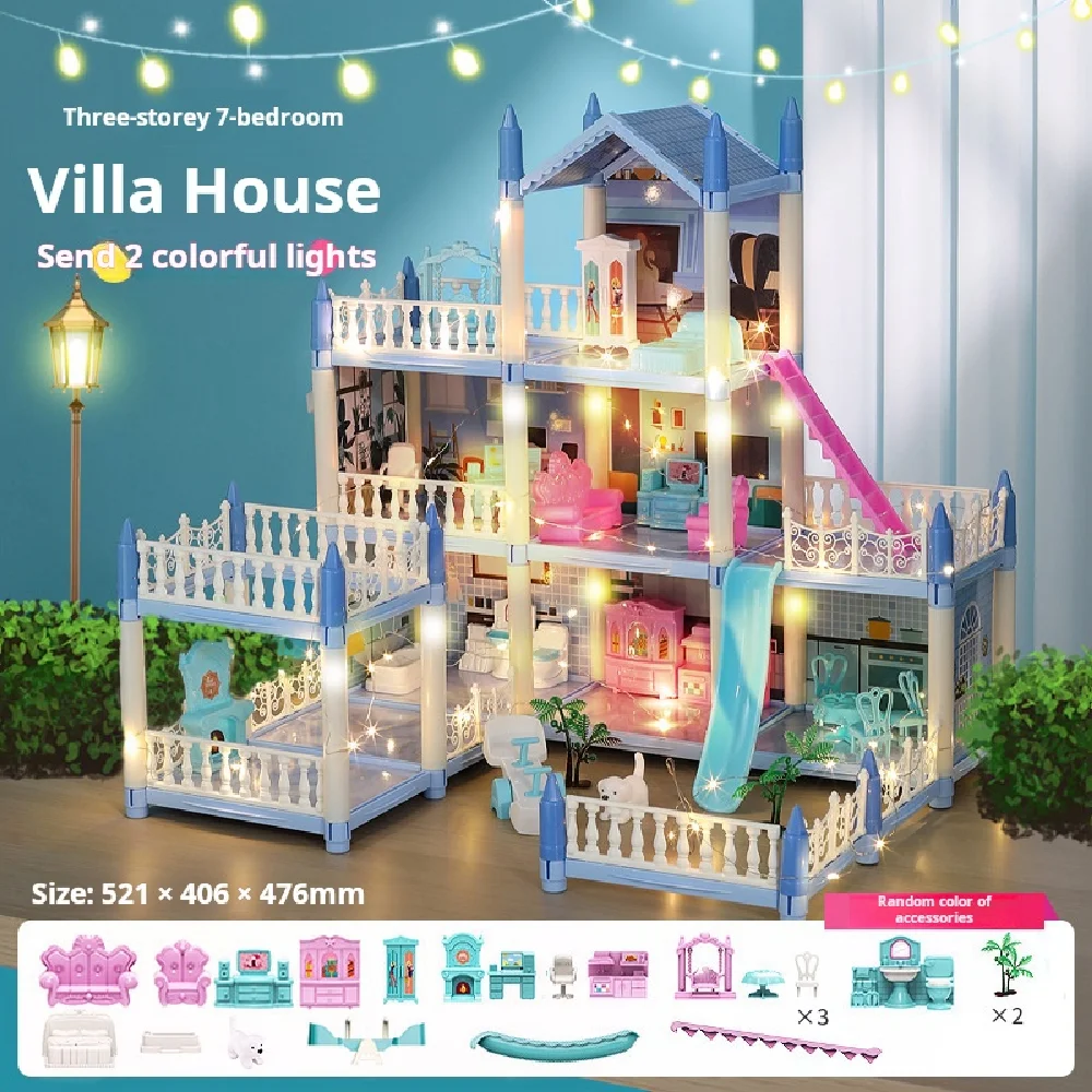 Popular Toy 3d Assembly Diy Mini Toy House Accessories Villa Princess Castle Led Lights Girl Birthday Gift Assembly Toy House