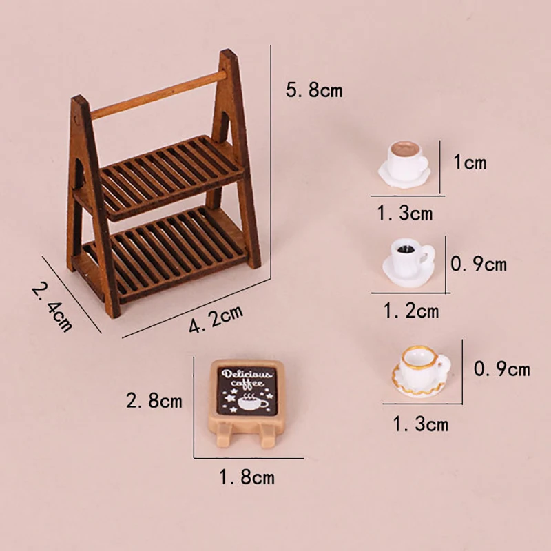 1:12 인형 집 미니어처 더블 레이어 디저트 스탠드, 커피 컵 가구, 홈 모델 장식 장난감, 인형 집 액세서리