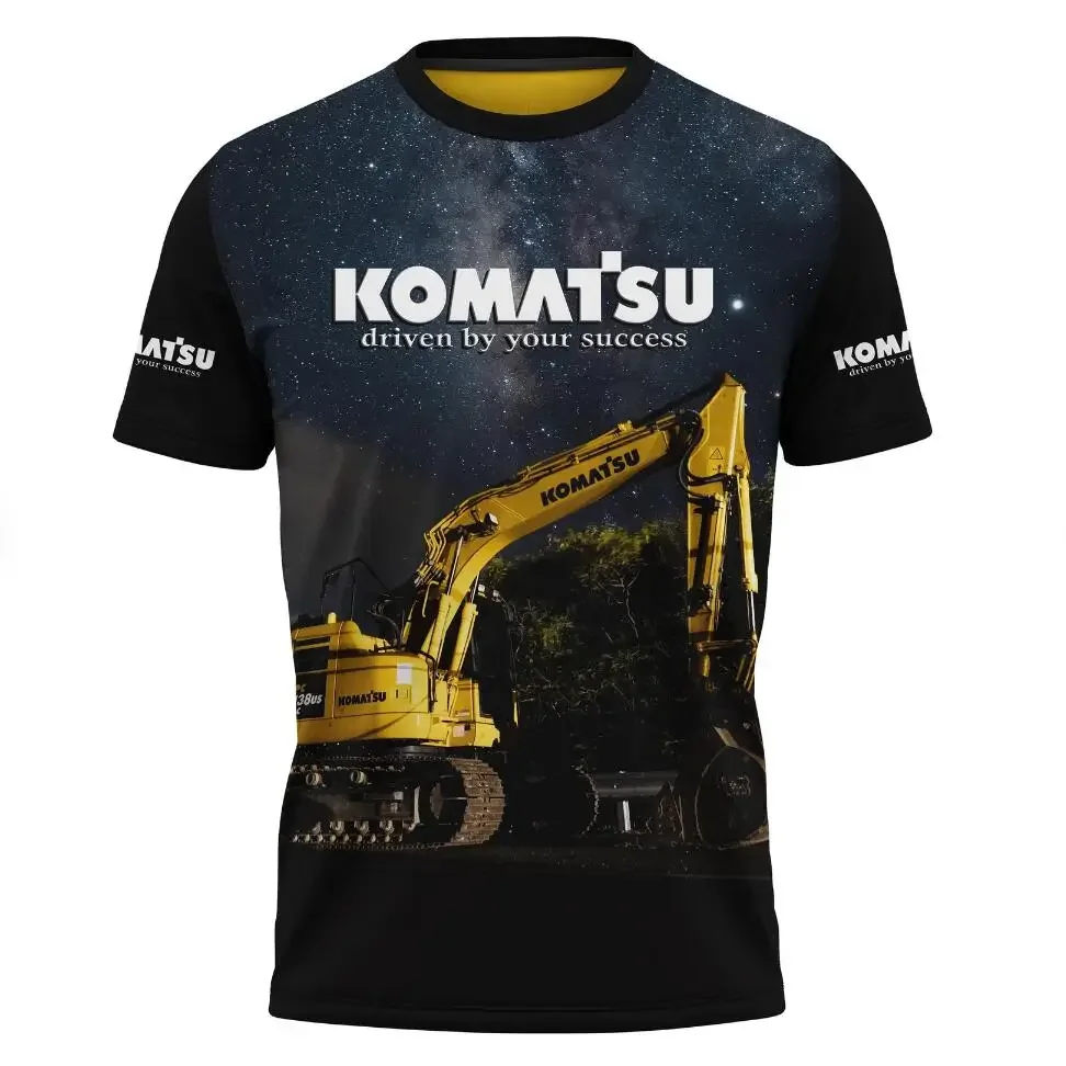 Men Summer 3D Print Komatsu Excavator Driver Work Clothes Male Outdoor Breathable O Neck Short Sleeve Man T-shirt Sportwear Tee